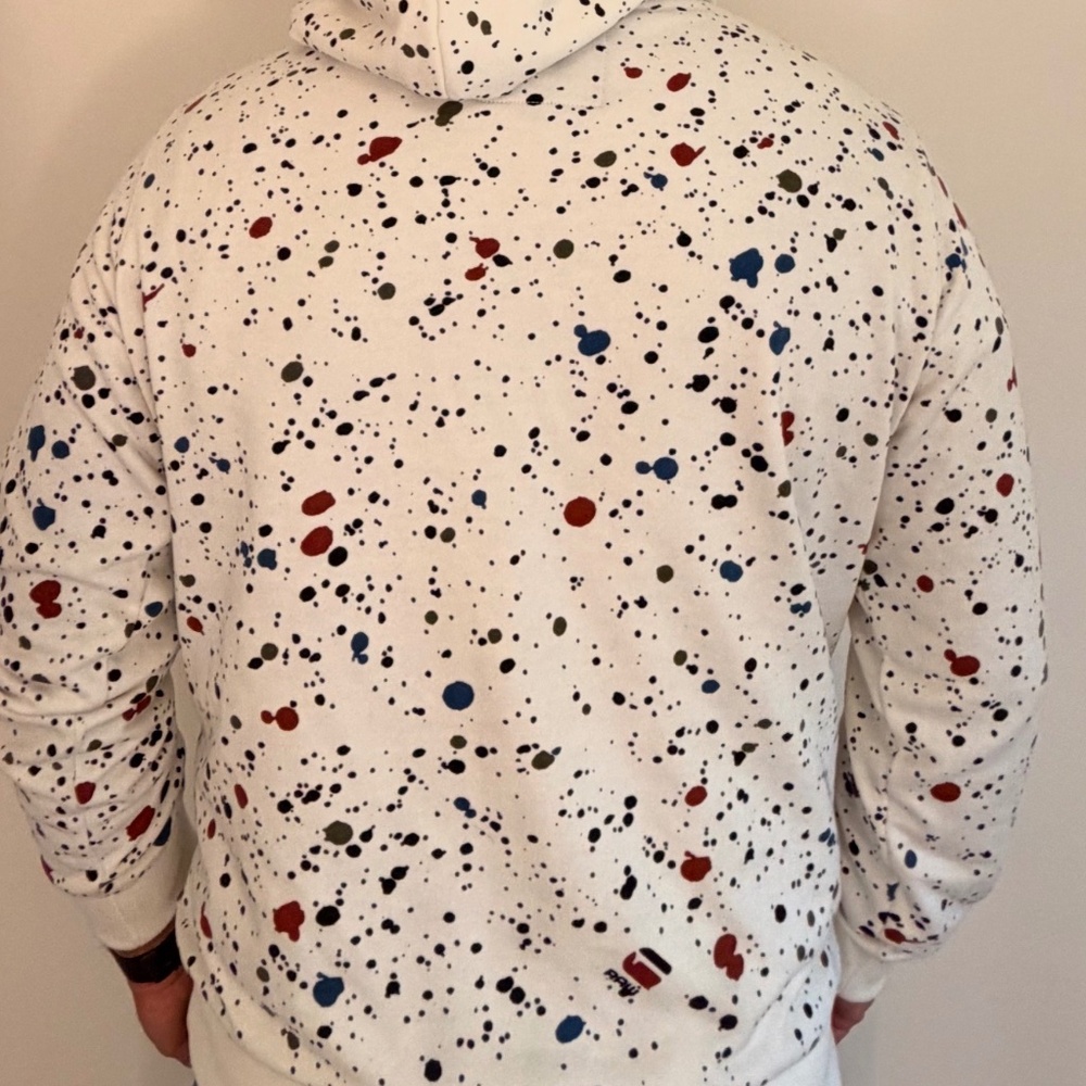 G-Star Raw Painted Paint Splatter Pullover Hoodie Sweatshirt White Blue Red